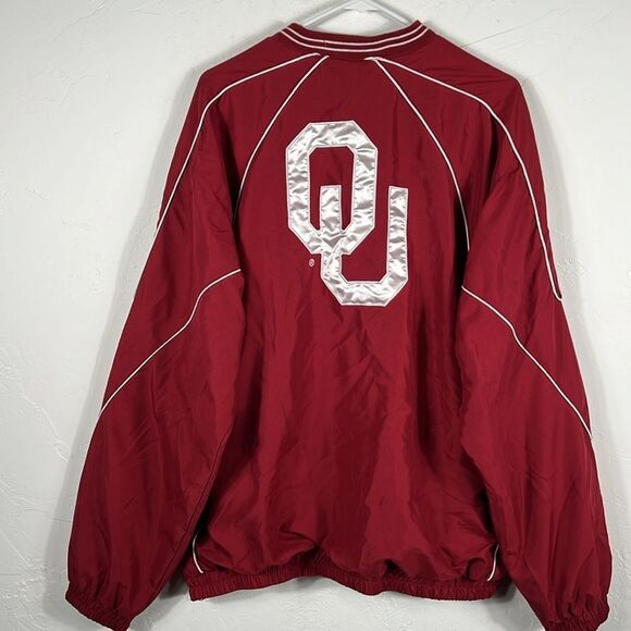 🏈 Vintage OKLAHOMA SOONERS Embroidered Fleece Lined Pullover Windbreaker Jacket - Picture 9 of 11